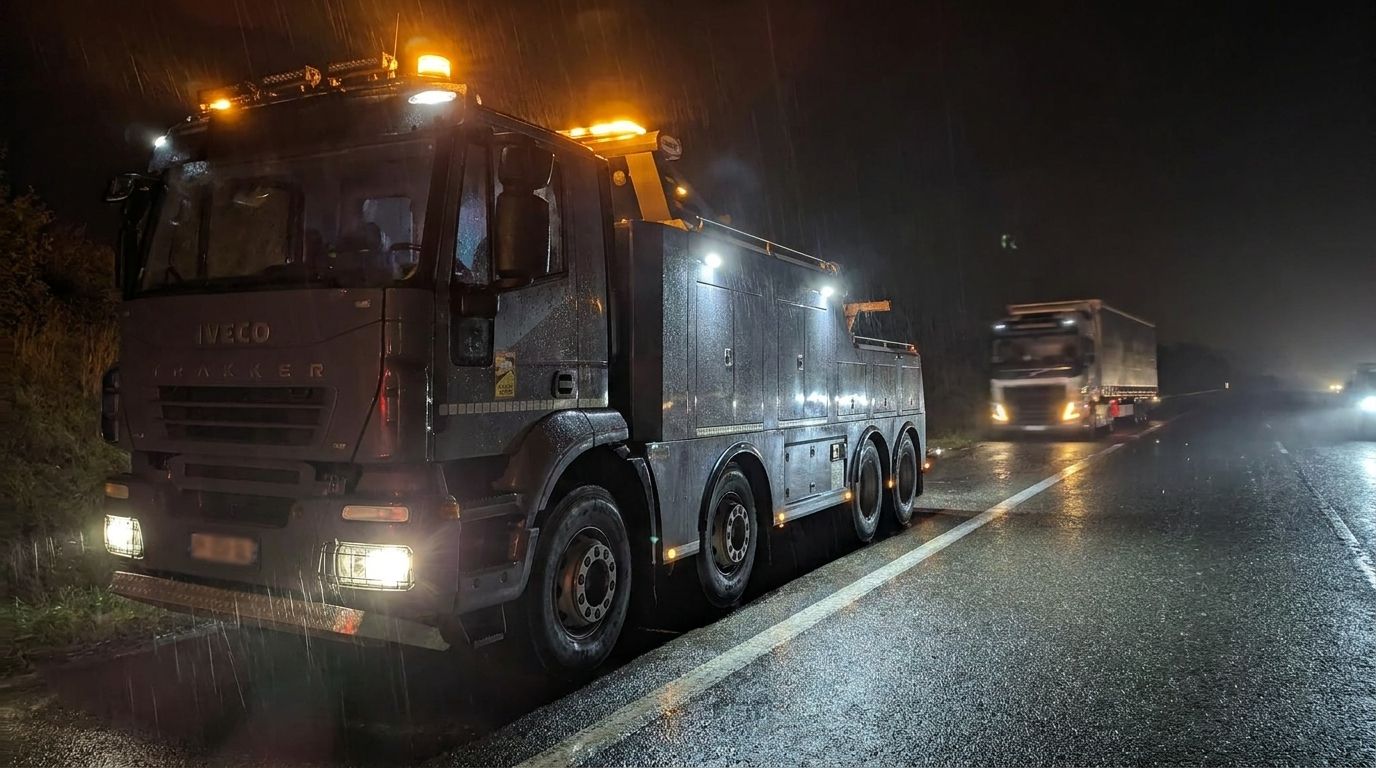 Intervention de nuit au bord de la route
